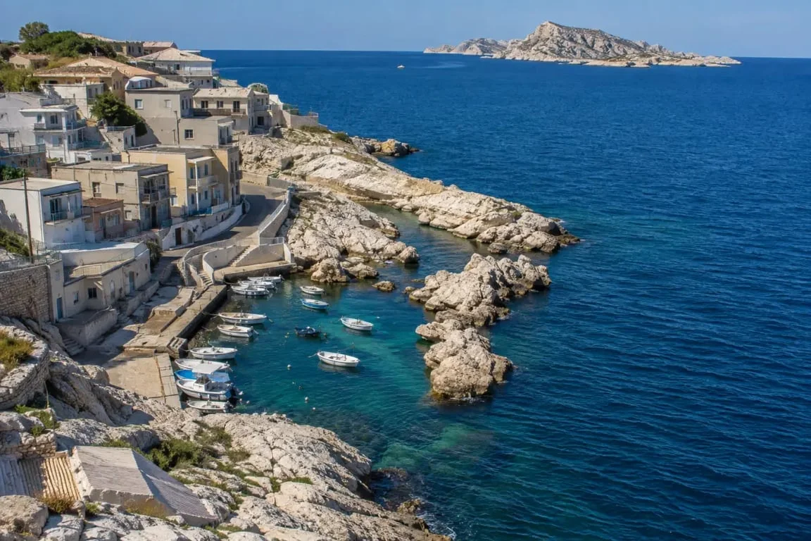 Malmousque à Marseille avec son petit port, ses cabanons et les rochers du littoral