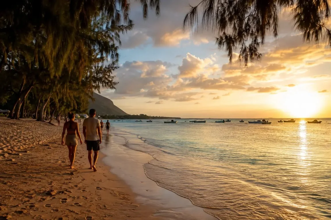 Coucher de soleil sur la plage publique de Flic en Flac