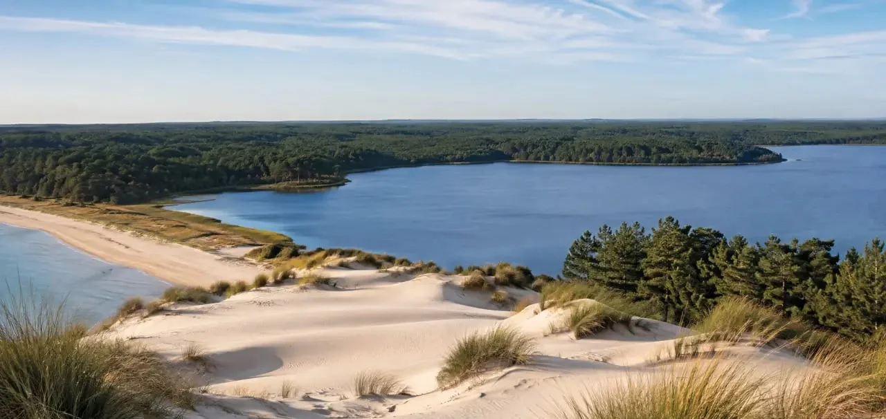 Vue panoramique de Biscarrosse entre océan, lac et forêt des Landes